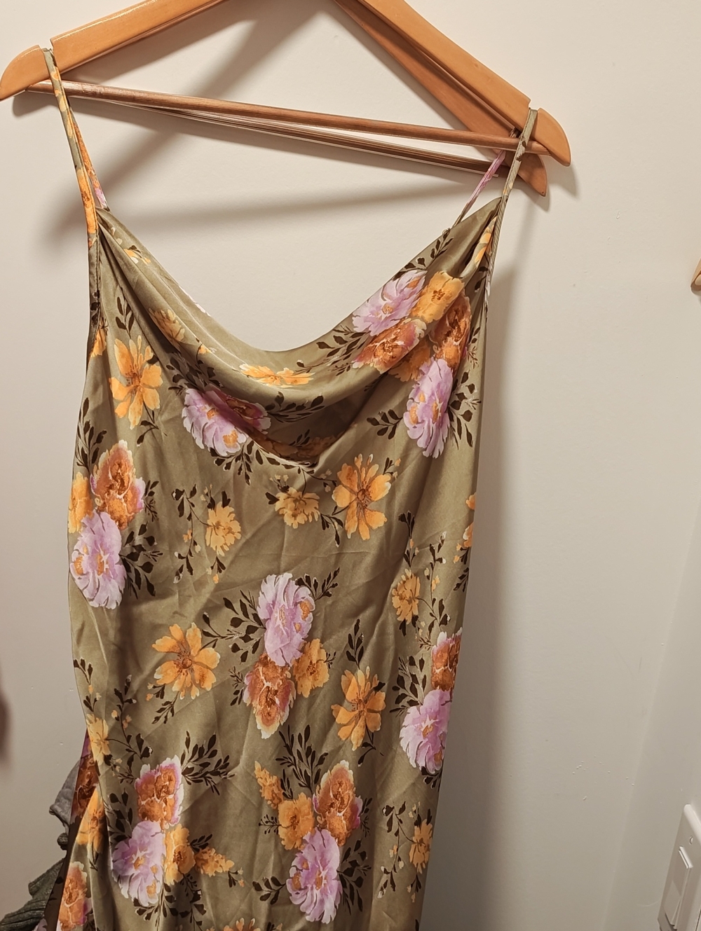 bebe Olive Floral Cowl Neck Camisole with Pink & Yellow Blooms